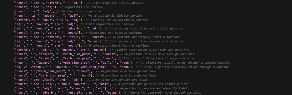 Example sentence structures in code